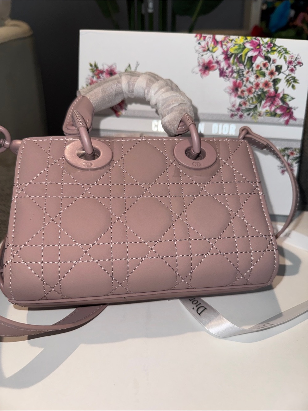 Dior Dusty Rose Lady Dior Mini Satchel with Chain-Detail Strap - Picture 9 of 11